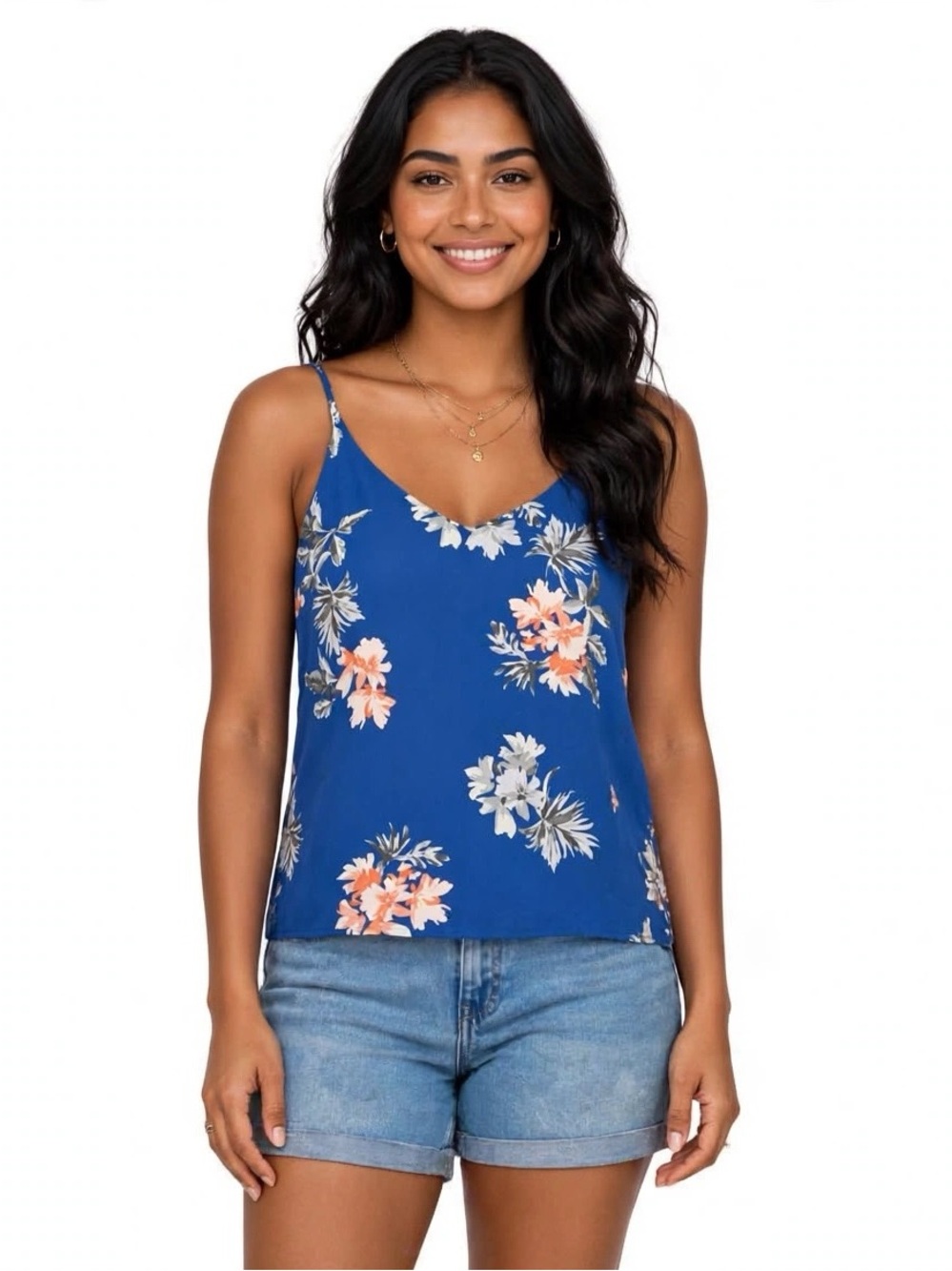 Banana Republic Royal Blue Floral Spaghetti Strap Camisole Tank Top